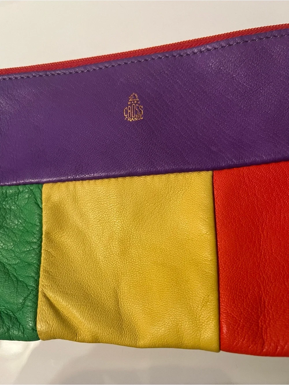 Mark Cross Vintage Colorblock Leather Wristlet Clutch Multicolor Retro 80s Rare